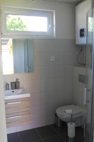 利普托斯基米库拉斯Malina - AND Apartment的一间带卫生间、水槽和窗户的浴室