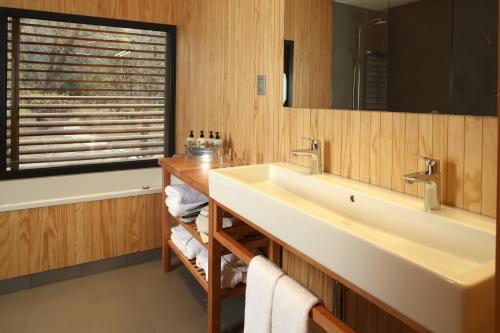 皮尔克Las Majadas Hotel & Centro de Reuniones的一间带水槽和镜子的浴室