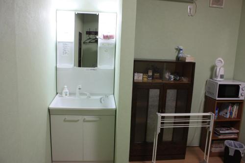青梅市Guesthouse Seiryu Kibako的一间带水槽和镜子的浴室