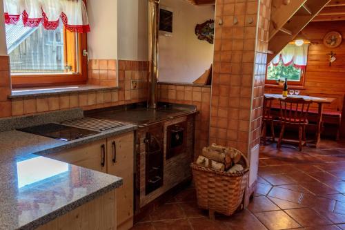博希尼Holiday house Pokrovec - Bohinj的厨房配有炉灶和台面