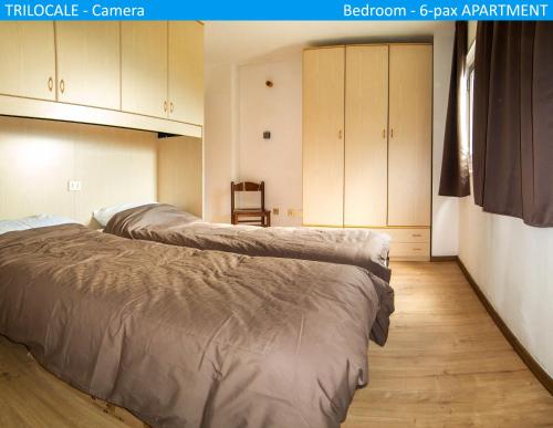 帕苏德尔托纳莱Apartment Tonale的配有2张床的客房,设有1间带橱柜的房间