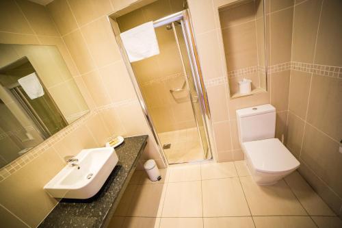 拉恩柯伦苑酒店的一间带水槽、卫生间和淋浴的浴室