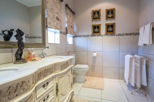 比勒陀利亚La Vida Luka - Luxury Guesthouse的一间带水槽、卫生间和镜子的浴室