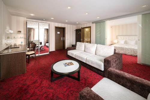切博克萨雷楚瓦什酒店的酒店客房设有床和客厅。