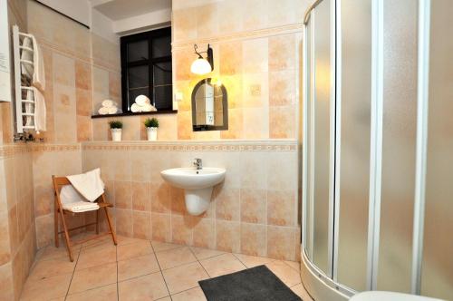 托伦Best Location Szewska的一间带水槽和淋浴的浴室