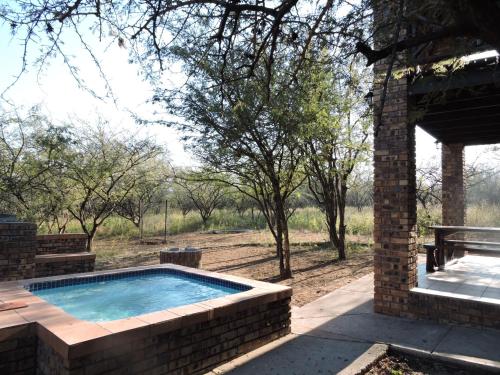 玛洛斯帕克Umvangazi Rest的一个带砖墙的室外游泳池和一个庭院