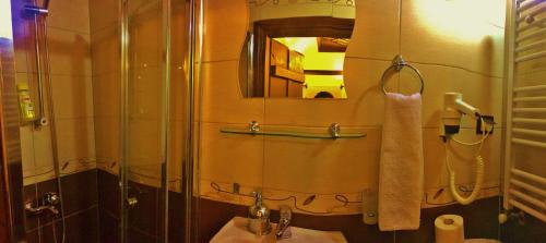 番红花城贝巴吉康纳克酒店的一间带水槽、淋浴和镜子的浴室