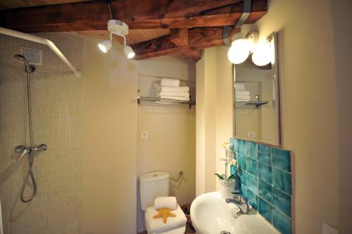 托莱多大教堂公寓的一间带水槽、卫生间和镜子的浴室