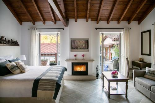 卡洛帕尼亚伊奥蒂斯卡萨莱帕纳的一间卧室配有一张床和一个壁炉