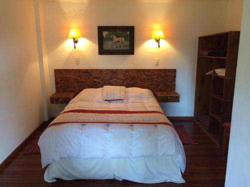 金特罗哈拉斯田园之家乡村民宿的卧室内的一张床位,墙上有两盏灯