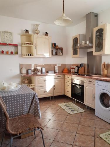 滨海拉塞讷Villa seynoise的厨房配有桌子和洗衣机。