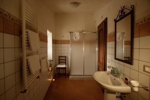 VeroliMonastero Di Sant'Erasmo的一间带水槽、卫生间和镜子的浴室
