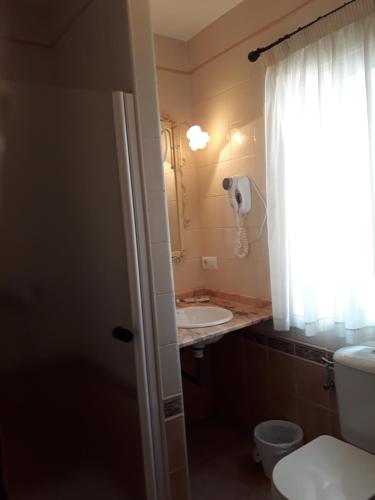 塞维利亚多纳特立尼达酒店的一间带卫生间和水槽的浴室