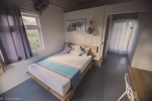 Rodrigues IslandTigraviers Bed & Breakfast的一间小卧室,配有床和窗户