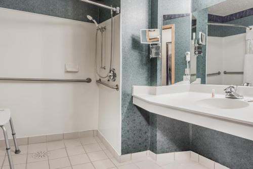 Mequon密尔沃基地区美克旺贝蒙特套房汽车旅馆的一间带水槽和淋浴的浴室