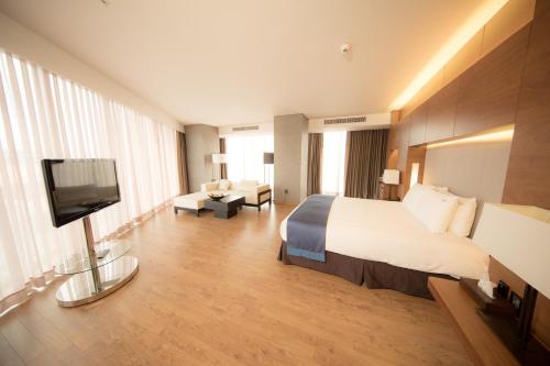 光州光州假日酒店的配有一张床和一台平面电视的酒店客房