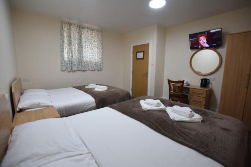 依尔福伍德兰兹酒店的酒店客房,设有两张床和镜子