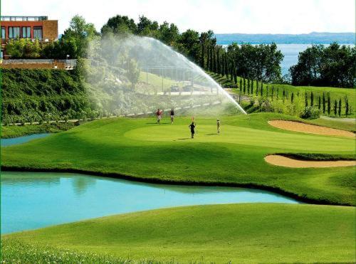 加尔达欧亚希公园酒店的一群人在高尔夫球场打高尔夫