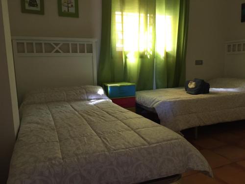 蓬塔翁布里亚Punta Umbría Playa Ria的一间卧室设有两张床和窗户。
