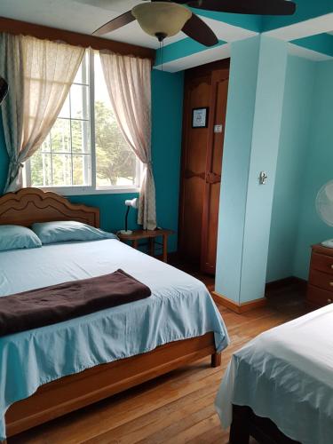 埃尔巴列德安通Residencial El Valle的一间卧室配有一张床和吊扇