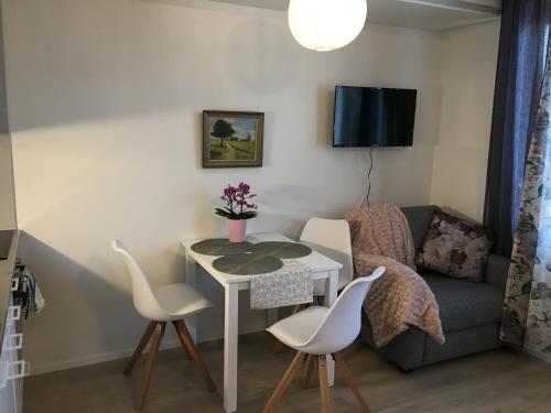 拉赫蒂Lahti City Home的客厅配有桌椅和沙发