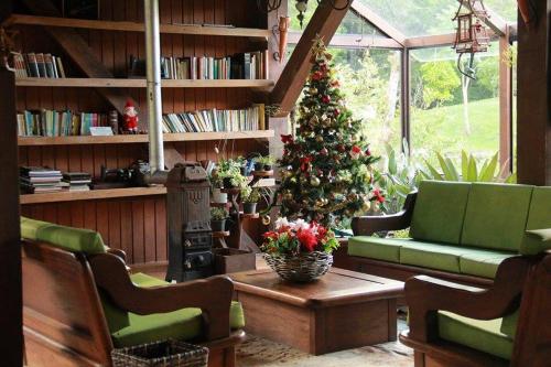 里奥杜斯塞德鲁斯Pousada LindnerHof的一间客厅,客厅里放着圣诞树