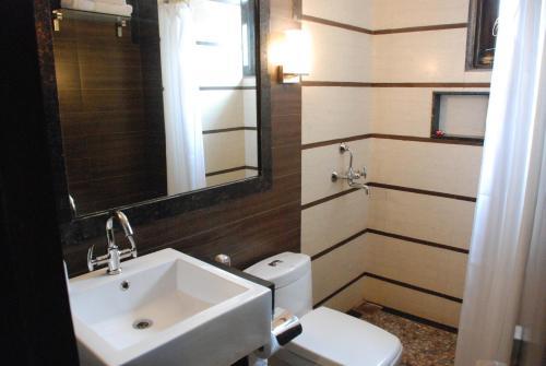 波尔沃林Le Magnifique的一间带水槽、卫生间和镜子的浴室