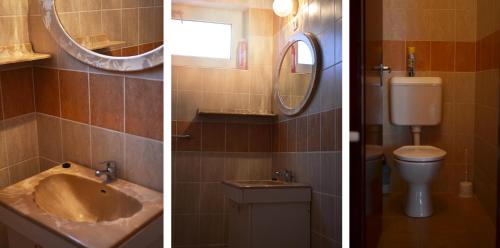 比克克塞克Gesztenyes Vendeghaz的浴室设有水槽和卫生间,两幅图片