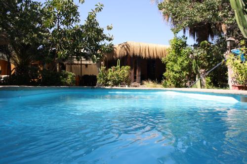 科皮亚波Tikay Suite Hotel的一座房子前面的蓝色海水游泳池