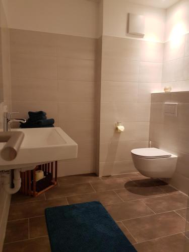 卢斯特瑙Ferienwohnung Jolina的浴室配有白色水槽和卫生间。