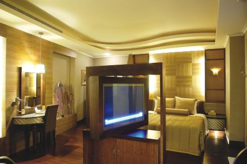 新竹向日葵汽车旅馆 的酒店客房设有电视和床。