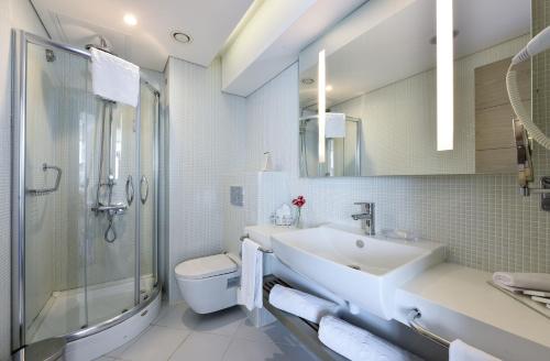 伊斯坦布尔伊斯坦布尔亚洲阿江罗塔纳酒店公寓的一间带水槽、淋浴和卫生间的浴室