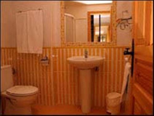 桑提亚纳德玛阿塔米拉卡米诺旅馆的一间带卫生间和水槽的小浴室