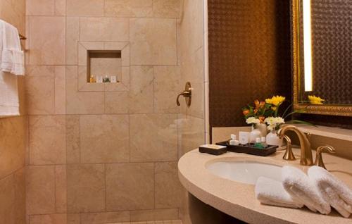 土桑图森太阳赌场度假酒店的带淋浴和盥洗盆的浴室
