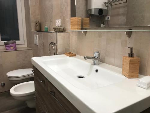 尼斯坎迪尔公寓的浴室配有白色水槽和卫生间。