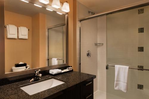 惠斯勒惠斯勒行政酒店的一间带水槽和淋浴的浴室
