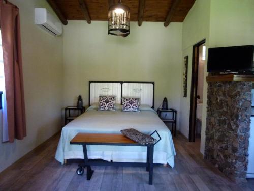 圣何塞Guidai Bilu的一间卧室配有一张床、一张桌子和一台电视。