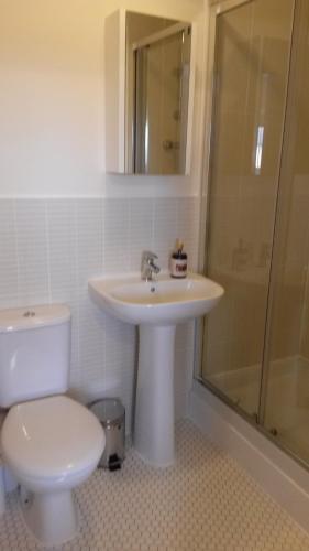 艾尔德里Crystal Apartments的浴室配有卫生间、盥洗盆和淋浴。