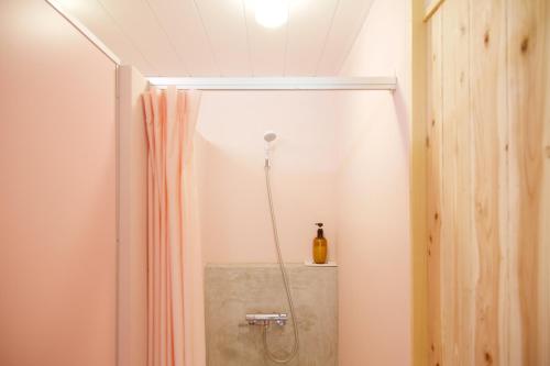 Bungoono清川旅舍 的带淋浴和浴帘的浴室