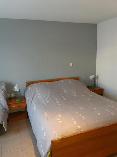 Cercy-la-Tour世纪酒店的一间卧室配有一张灯光床
