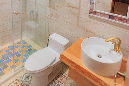南庄乡南庄风铃木咖啡民宿 的浴室配有白色卫生间和盥洗盆。