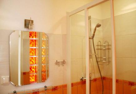 姆尔斯拉格斯海燕旅馆的带淋浴的浴室和玻璃门