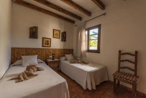 弗龙特拉拉布鲁吉塔度假屋的一间卧室设有两张床、一把椅子和一个窗户。