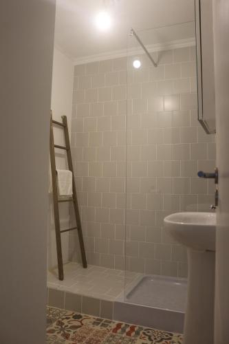 辛特拉Nooks Sintra three的一间带水槽和梯子淋浴的浴室