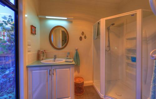 德文港桦木，德文波特自助式公寓的一间带水槽和淋浴的浴室