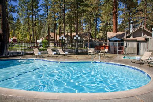 大熊湖大贝尔弗兰提尔酒店的庭院内带椅子的大型游泳池