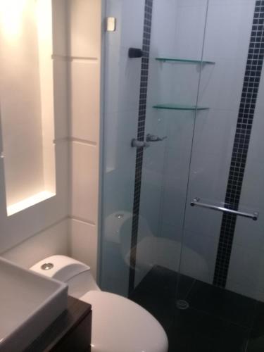 萨瓦内塔萨巴内塔公寓的一间带卫生间和玻璃淋浴间的浴室