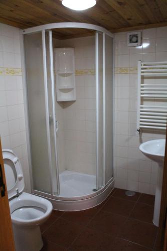 塞亚Casa do Tio João的带淋浴、卫生间和盥洗盆的浴室