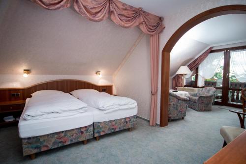巴特萨克萨索奈霍夫酒店的一间带大床的卧室和一间客厅