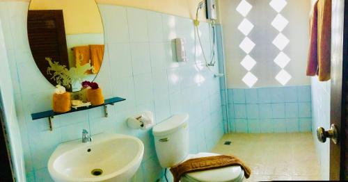 高兰N.T.蓝塔度假酒店的浴室配有卫生间、盥洗盆和淋浴。
